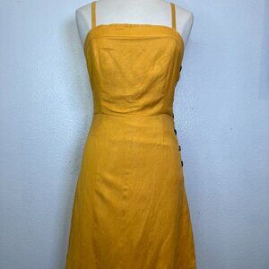 Anthropologie HD In Paris Yellow Cotton Peasant Dress Smocking Pockets Flowy SP